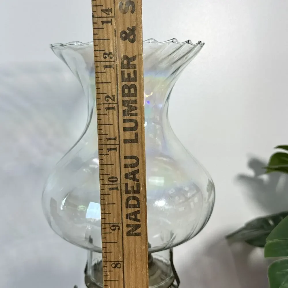 Vintage Iridescent Pink Purple Oil Lamp Kerosene Lamp Made in Mexico Hurricane